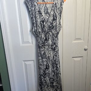 JM Collection Black & White Snake-Print Surplice Maxi Dress
